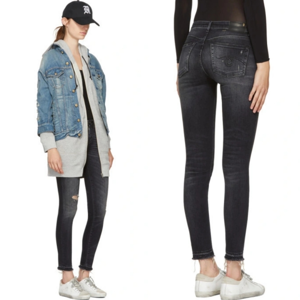 R13 Alison Skinny Jeans Stretch Distressed In Strum Black Size 26